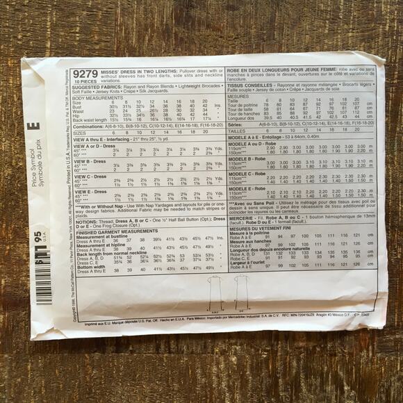 McCalls Sewing Pattern 9279 Mandarin Collar Qipao Cheongsam Dress 16-20 UNCUT - Picture 2 of 2